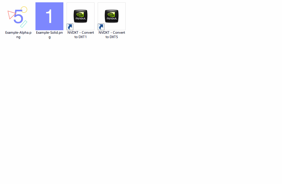 Example of drag-and-drop conversion from PNGs to DDS files